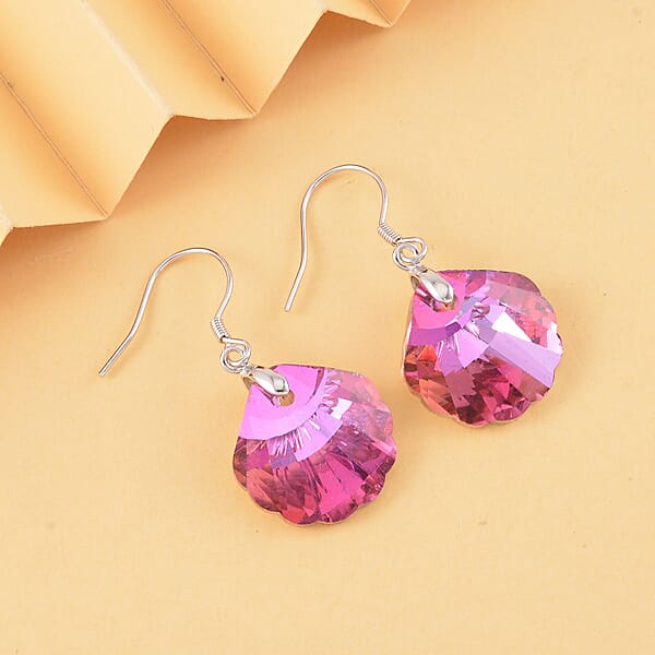 Shop Lc Simulated Fuchsia Color Quartz Earrings In Rhodium Over Sterling Silver