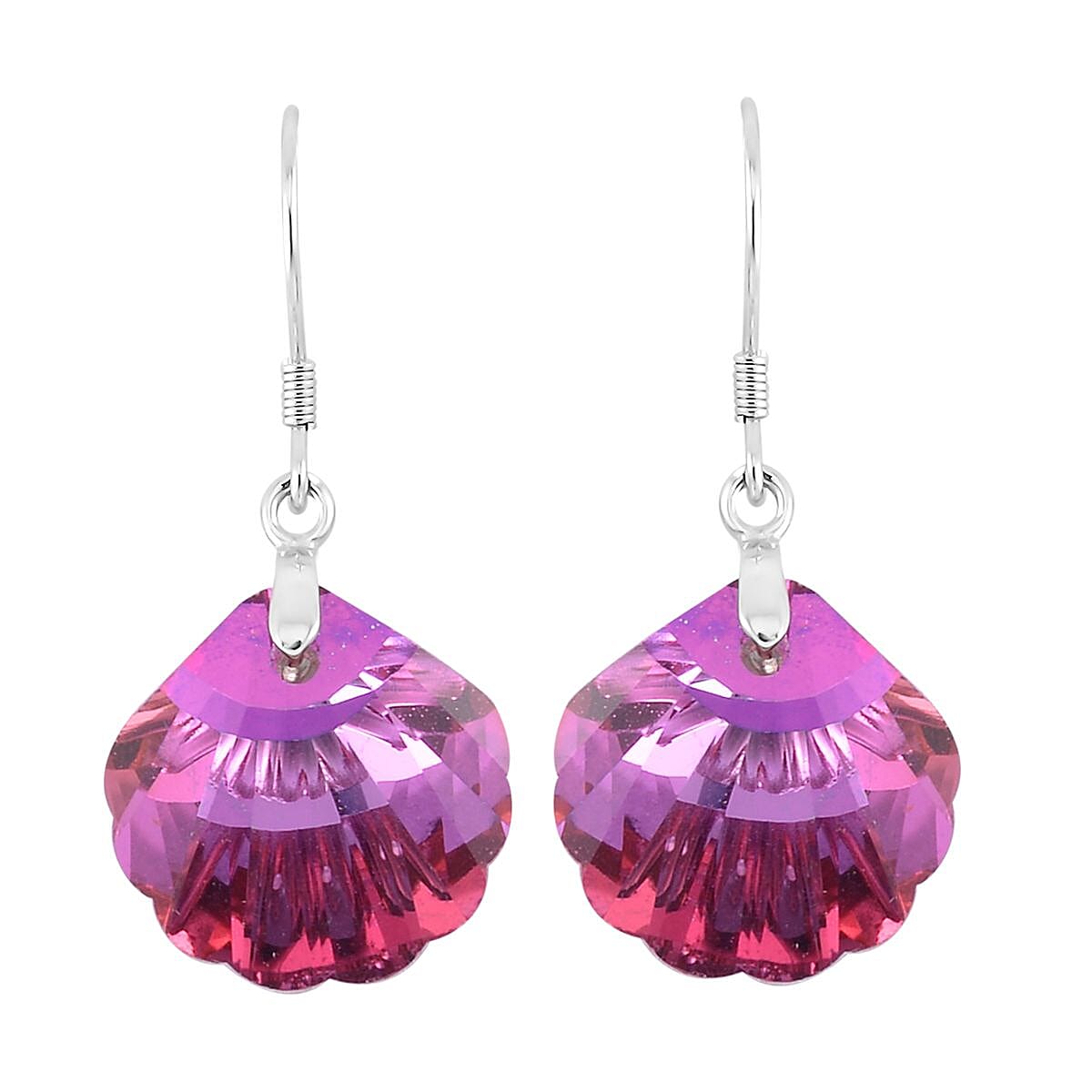 shop lc Simulated Fuchsia Color Quartz Earrings in Rhodium Over Sterling Silver