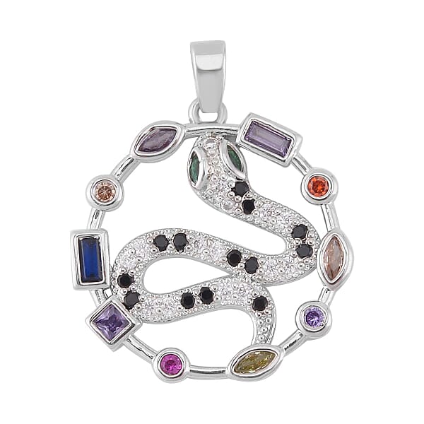 Shop Lc Simulated Multi Color Diamond 7.30 Ctw Set Of 3 Butterfly Snake And Rabbit Pendant Without Chain In Silvertone
