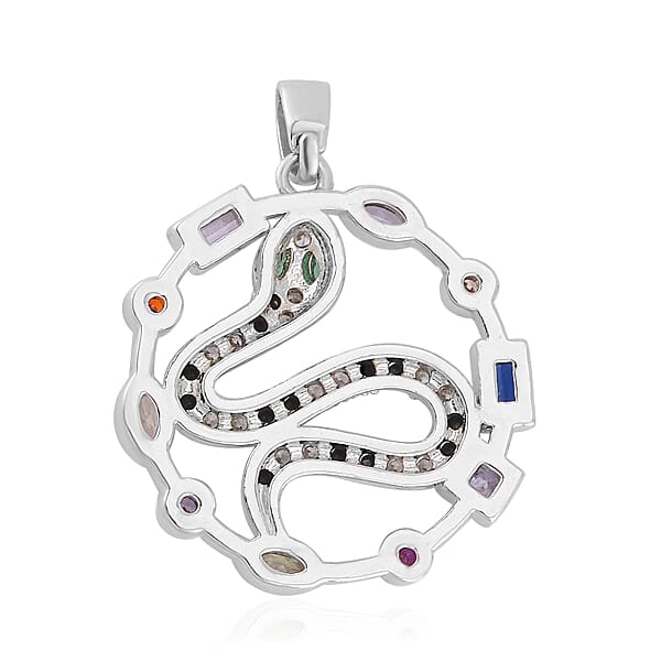 Shop Lc Simulated Multi Color Diamond 7.30 Ctw Set Of 3 Butterfly Snake And Rabbit Pendant Without Chain In Silvertone