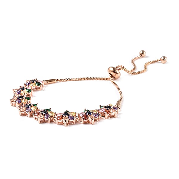 Shop Lc Simulated Multi Color Diamond 7.85 Ctw Bolo Bracelet In Rosetone