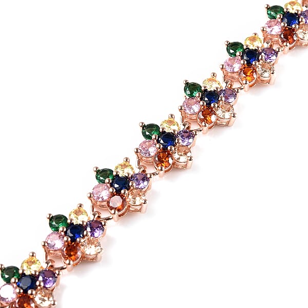 Shop Lc Simulated Multi Color Diamond 7.85 Ctw Bolo Bracelet In Rosetone