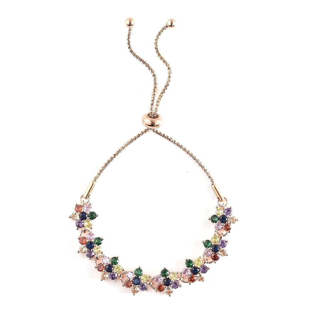 shop lc Simulated Multi Color Diamond 7.85 ctw Bolo Bracelet in Rosetone
