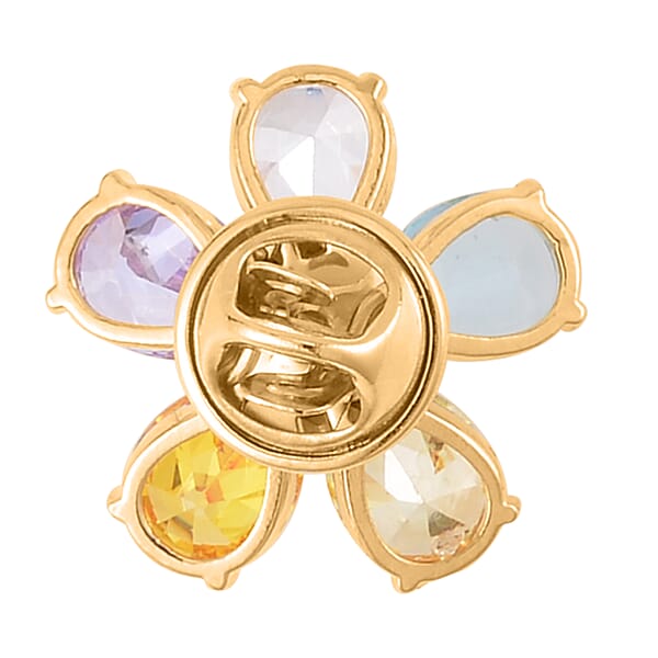 Shop Lc Simulated Multi Color Diamond And White Freshwater Pearl Floral Brooch In Goldtone