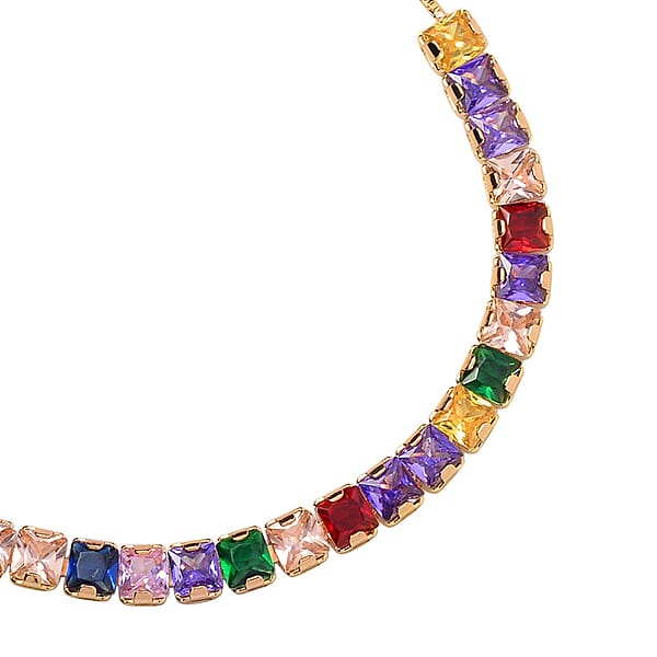 Shop Lc Simulated Multi Color Diamond Bolo Bracelet In Goldtone (6-9In)