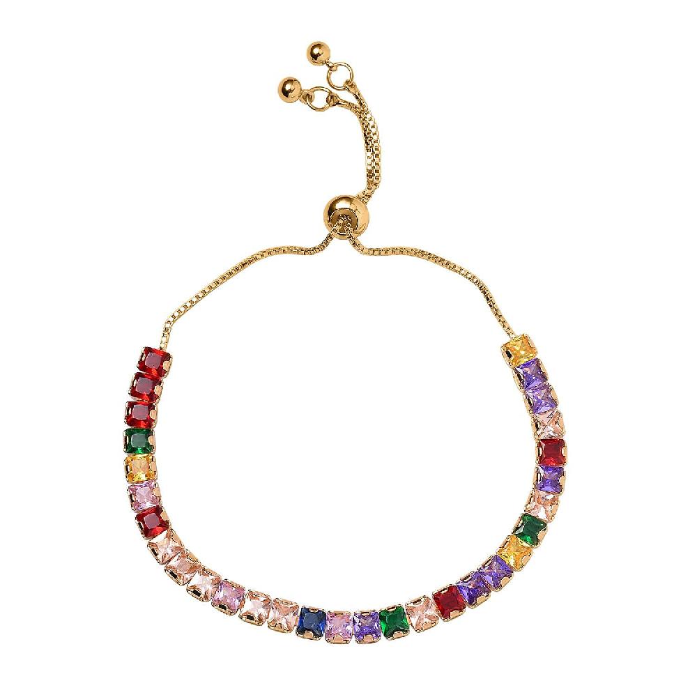 shop lc Simulated Multi Color Diamond Bolo Bracelet in Goldtone (6-9In)