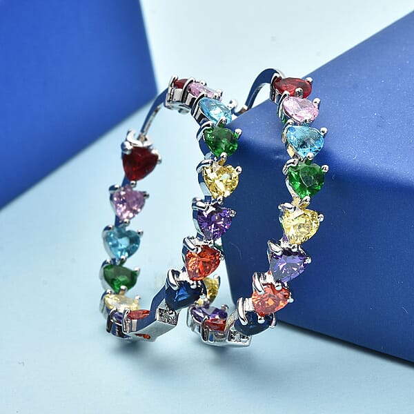 Shop Lc Simulated Multi Color Diamond Earrings In Silvertone Inside Out Hoops Simulated Diamond Jewelry For Women