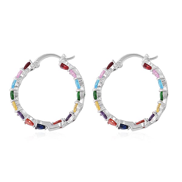 Shop Lc Simulated Multi Color Diamond Earrings In Silvertone Inside Out Hoops Simulated Diamond Jewelry For Women