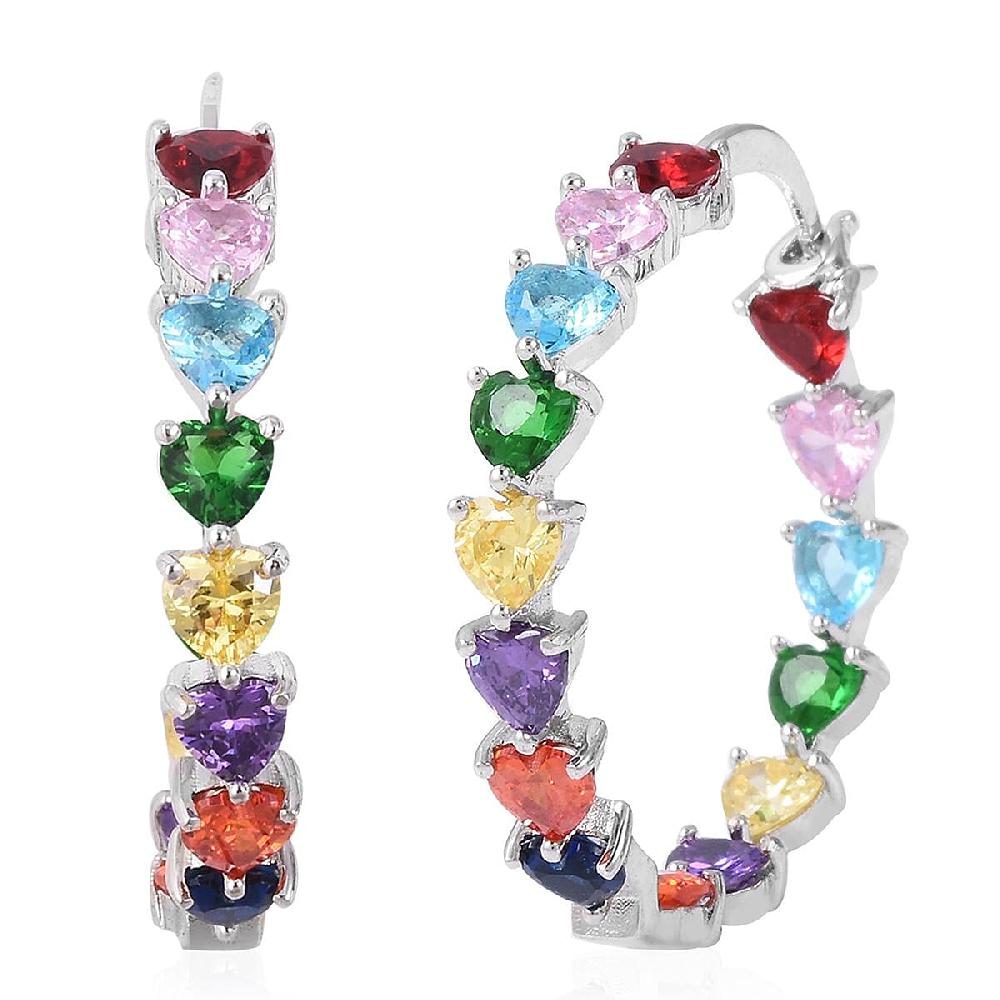 shop lc Simulated Multi Color Diamond Earrings in Silvertone Inside Out Hoops Simulated Diamond Jewelry For Women