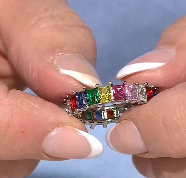 Shop Lc Simulated Multi Color Diamond Eternity Band Ring In Silvertone