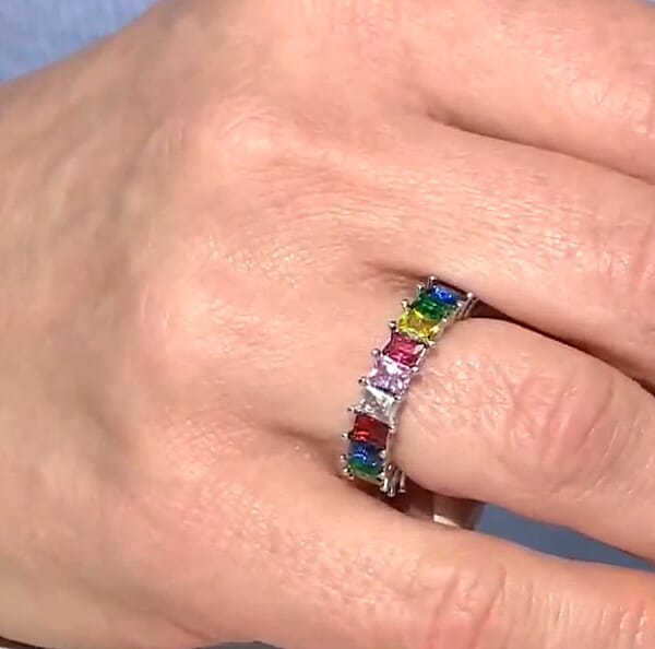 Shop Lc Simulated Multi Color Diamond Eternity Band Ring In Silvertone