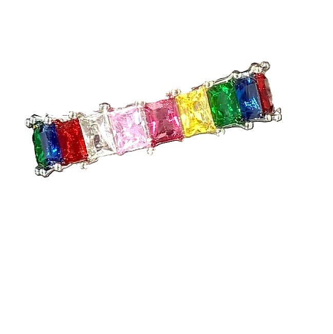 shop lc Simulated Multi Color Diamond Eternity Band Ring in Silvertone