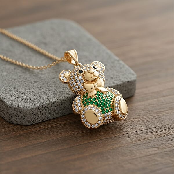 Shop Lc Simulated Multi Color Diamond Teddy Bear Pendant In Goldtone With Stainless Steel Necklace 20-22 Inches
