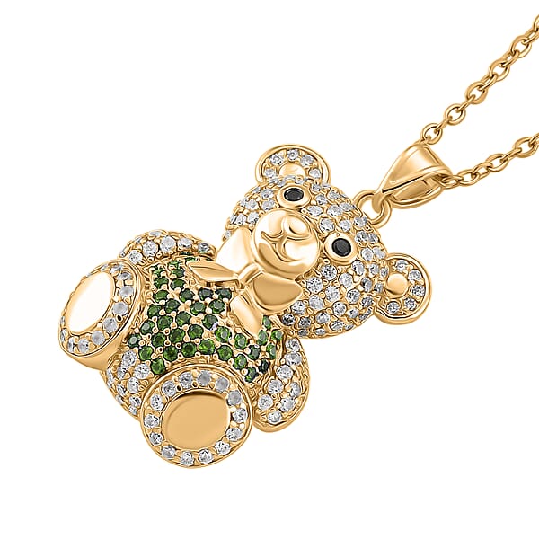 Shop Lc Simulated Multi Color Diamond Teddy Bear Pendant In Goldtone With Stainless Steel Necklace 20-22 Inches