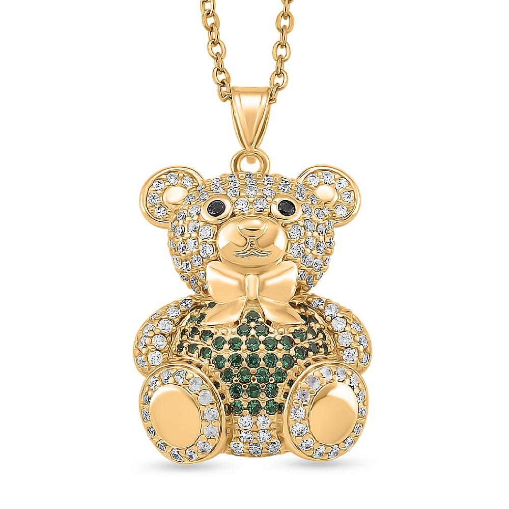 shop lc Simulated Multi Color Diamond Teddy Bear Pendant in Goldtone with Stainless Steel Necklace 20-22 Inches