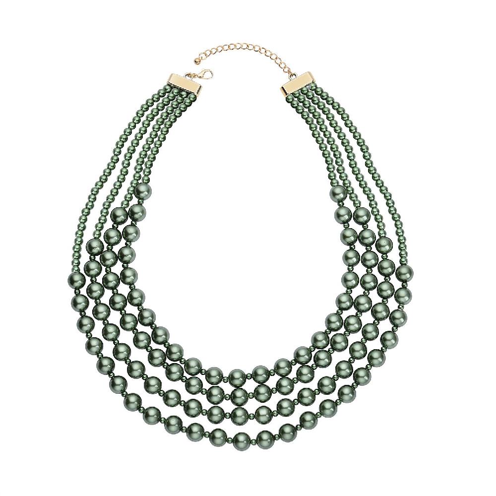 shop lc Simulated Peacock Color Pearl 4-12mm Necklace 21-23 Inches in Goldtone