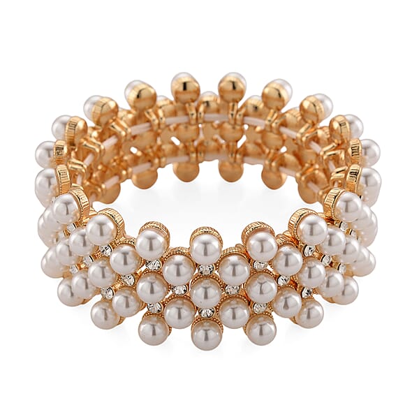 Shop Lc Simulated Pearl Austrian Crystal Bangle Bracelet In Goldtone (6.50-7.0In)