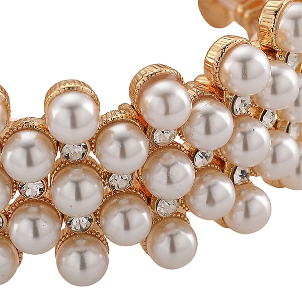 Shop Lc Simulated Pearl Austrian Crystal Bangle Bracelet In Goldtone (6.50-7.0In)