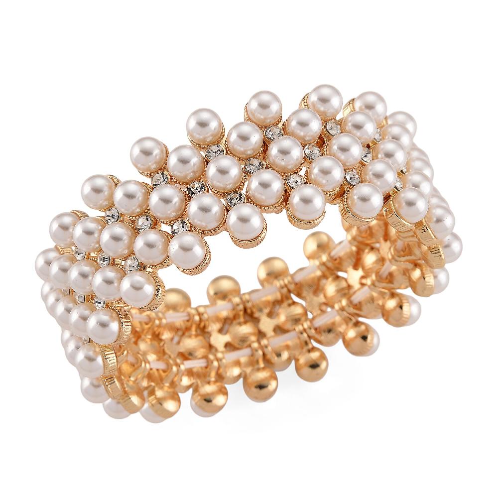 shop lc Simulated Pearl Austrian Crystal Bangle Bracelet in Goldtone (6.50-7.0In)