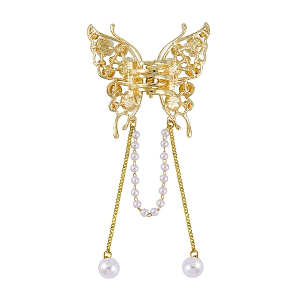 Shop Lc Simulated Pearl Austrian Crystal Resin Butterfly Hair Pin In Goldtone