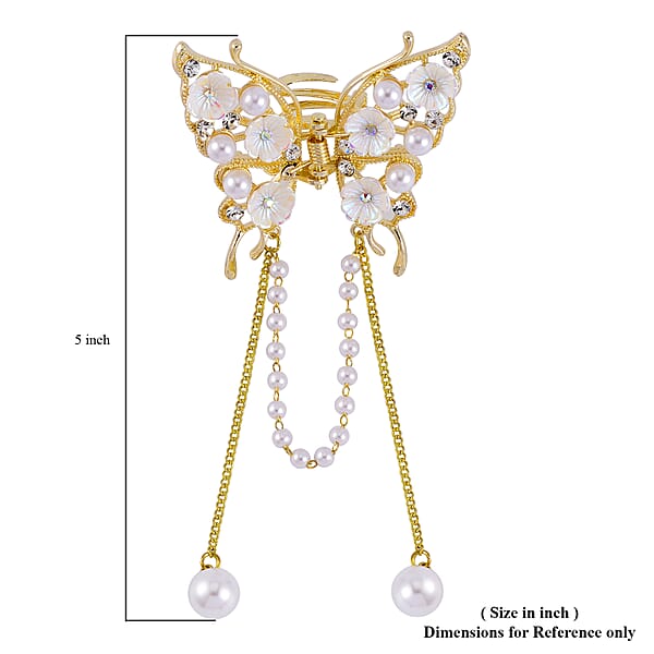 Shop Lc Simulated Pearl Austrian Crystal Resin Butterfly Hair Pin In Goldtone