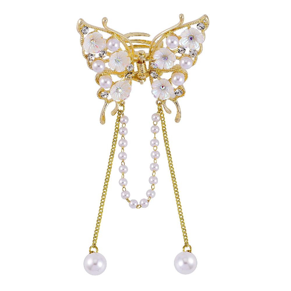 shop lc Simulated Pearl Austrian Crystal Resin Butterfly Hair Pin in Goldtone