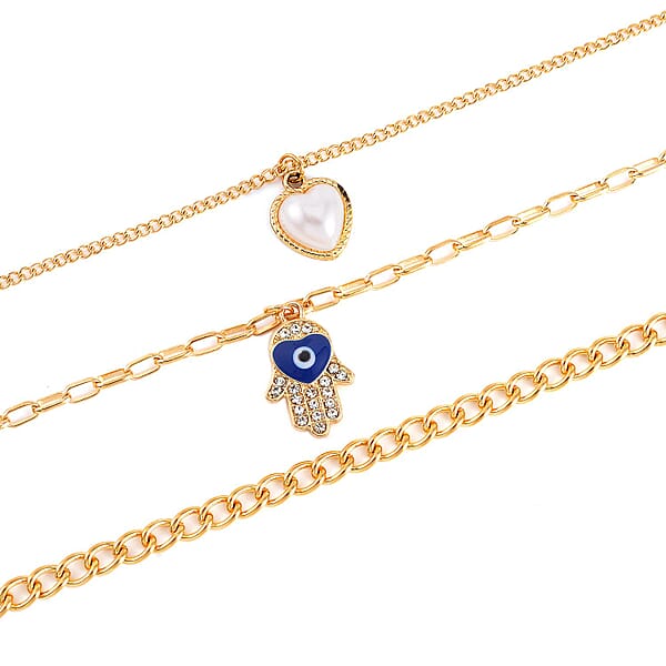 Shop Lc Simulated Pearl White And Multi Color Austrian Crystal Enameled Set Of 2 Necklace (16-18/ 17-19 Inches) In Goldtone