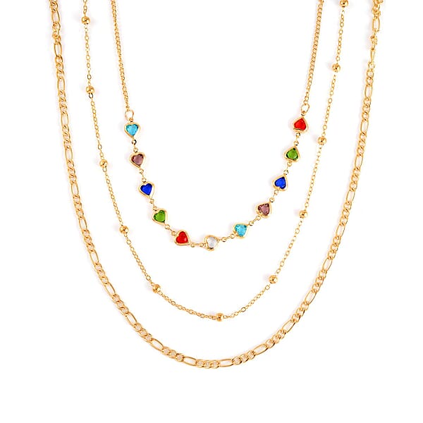 Shop Lc Simulated Pearl White And Multi Color Austrian Crystal Enameled Set Of 2 Necklace (16-18/ 17-19 Inches) In Goldtone