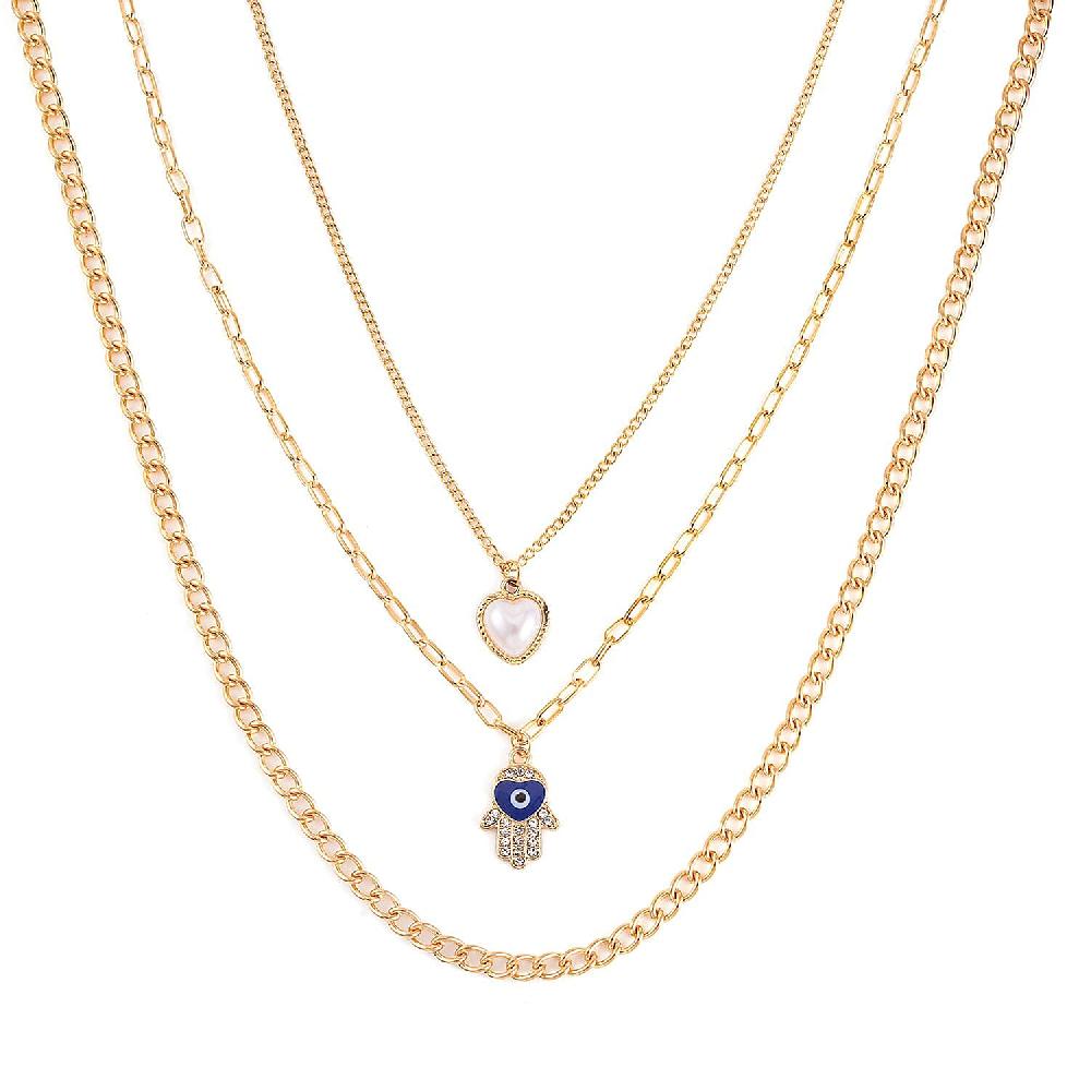 shop lc Simulated Pearl White and Multi Color Austrian Crystal Enameled Set of 2 Necklace (16-18/ 17-19 Inches) in Goldtone