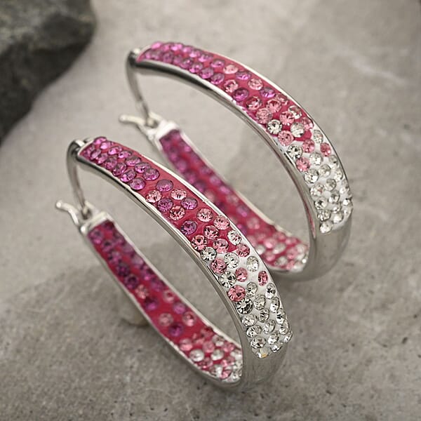 Shop Lc Simulated Pink And White Diamond Earrings In Silvertone