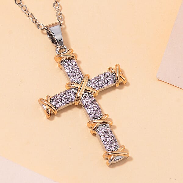 Shop Lc Simulated Pink Diamond 3.50 Ctw XOXO Cross Necklace 20-22 Inches In Dualtone