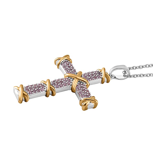 Shop Lc Simulated Pink Diamond 3.50 Ctw XOXO Cross Necklace 20-22 Inches In Dualtone