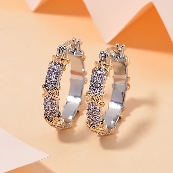 Shop Lc Simulated Pink Diamond 5.00 Ctw XOXO Hoop Earrings In Dualtone