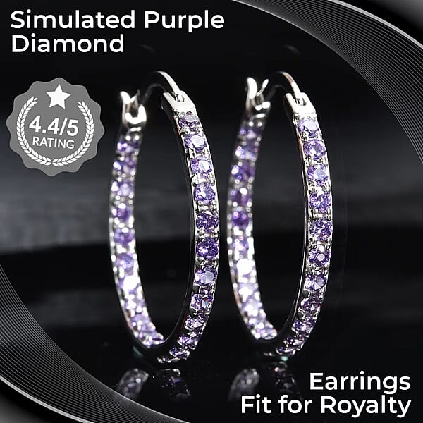 Shop Lc Simulated Purple Diamond Hoop Earrings In Sterling Silver Silver Hoops For Women