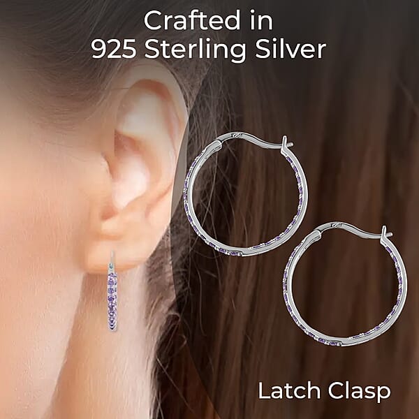 Shop Lc Simulated Purple Diamond Hoop Earrings In Sterling Silver Silver Hoops For Women