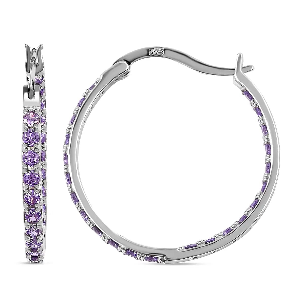 shop lc Simulated Purple Diamond Hoop Earrings in Sterling Silver Silver Hoops For Women