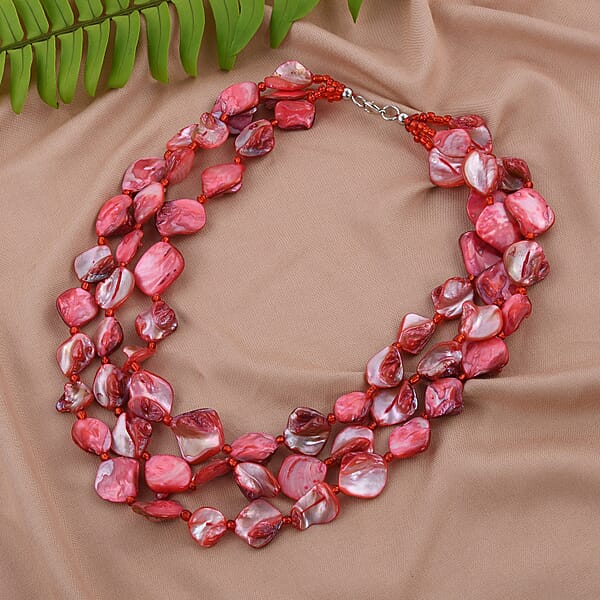 Shop Lc Simulated Red Pearl Multi Strand Necklace In Silvertone 18 Inches