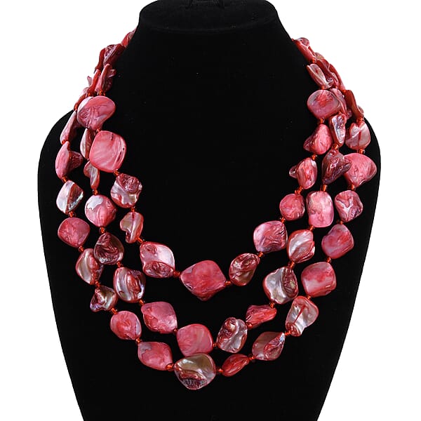 Shop Lc Simulated Red Pearl Multi Strand Necklace In Silvertone 18 Inches