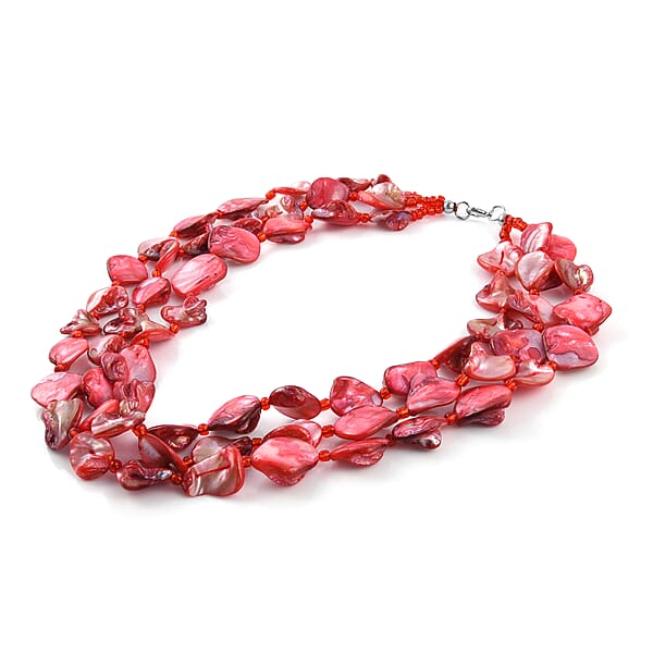 Shop Lc Simulated Red Pearl Multi Strand Necklace In Silvertone 18 Inches