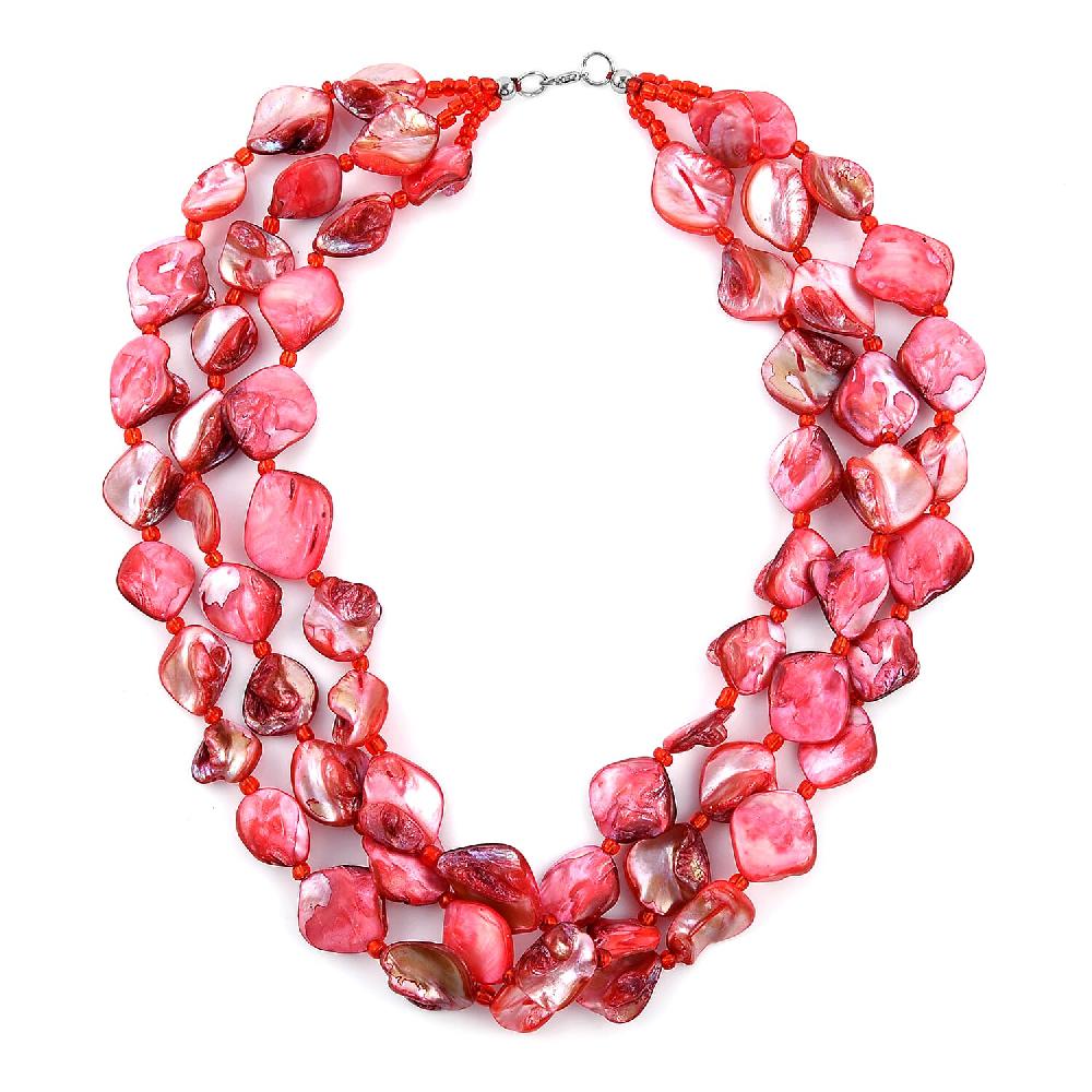 shop lc Simulated Red Pearl Multi Strand Necklace in Silvertone 18 Inches