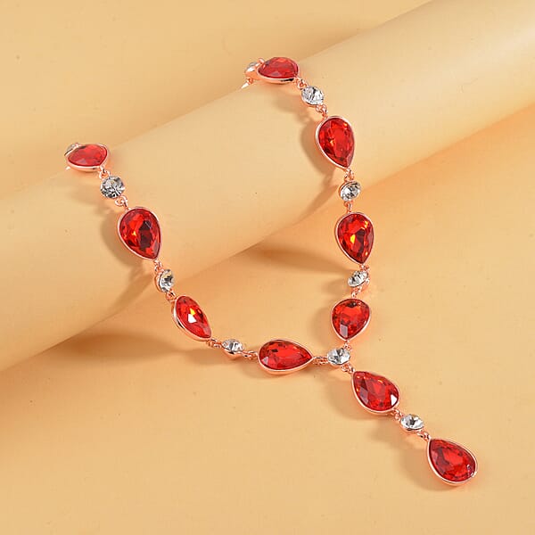 Shop Lc Simulated Ruby And White Austrian Crystal Lariat Necklace In Rosetone 20-22 Inches