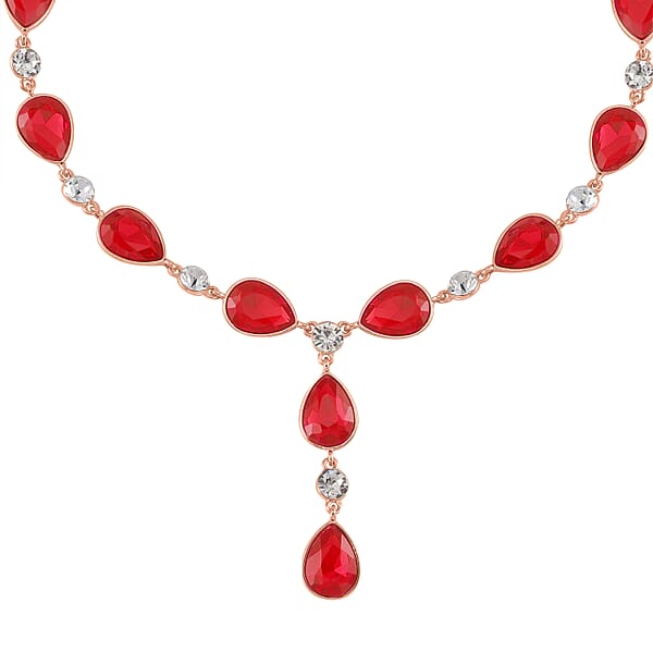 Shop Lc Simulated Ruby And White Austrian Crystal Lariat Necklace In Rosetone 20-22 Inches