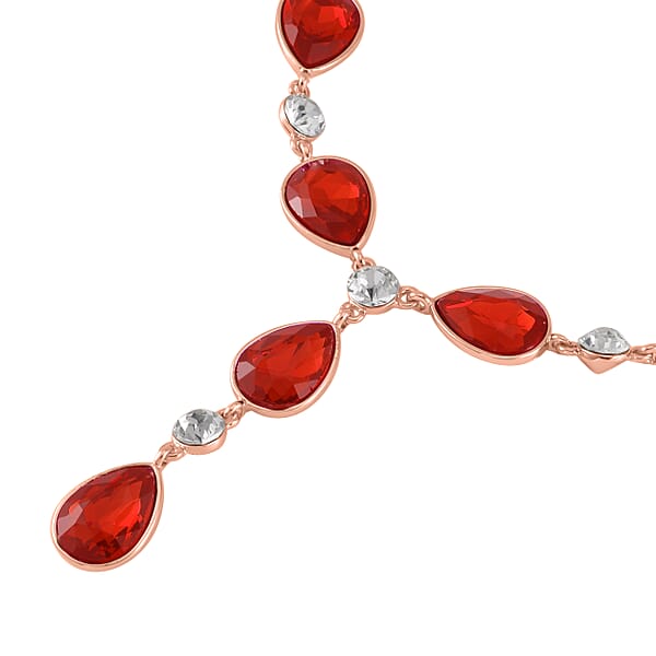 Shop Lc Simulated Ruby And White Austrian Crystal Lariat Necklace In Rosetone 20-22 Inches