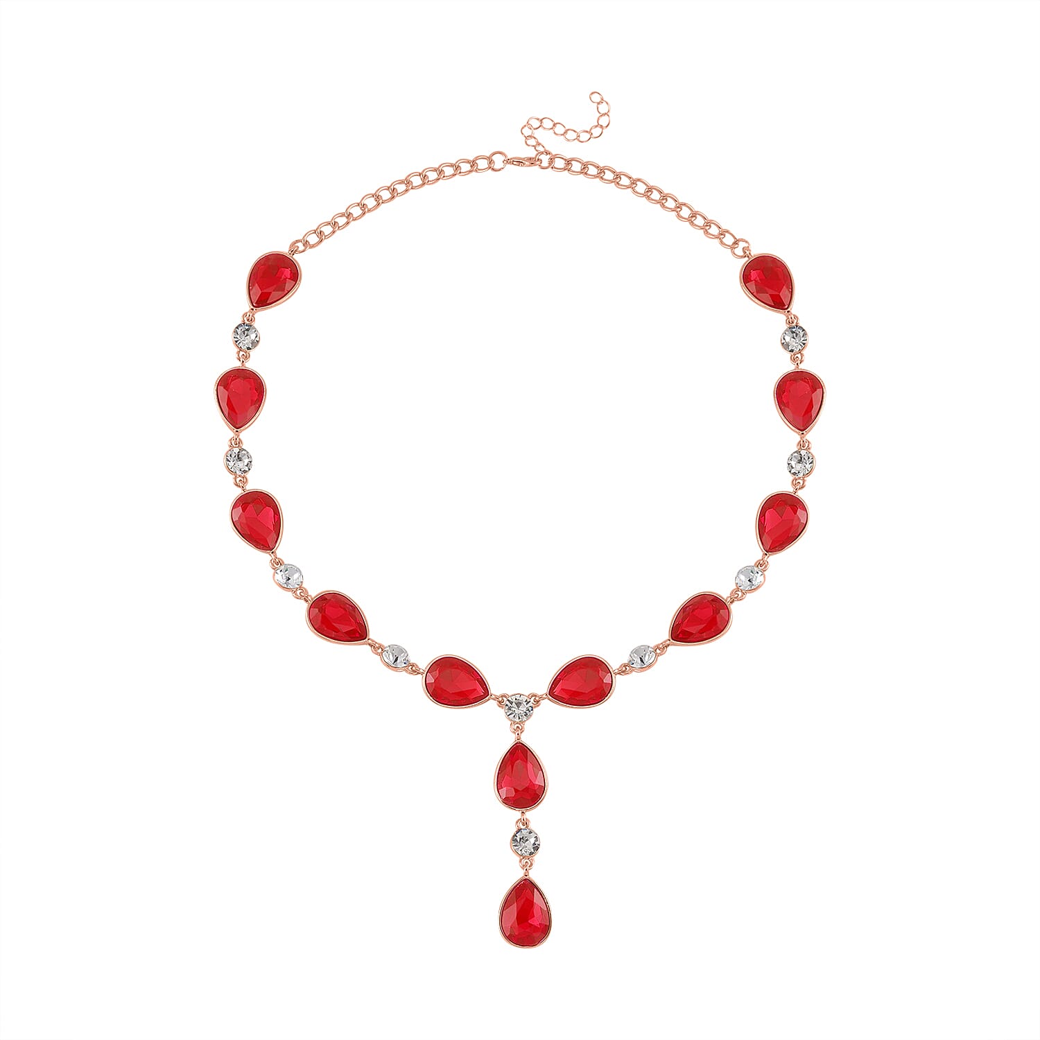 shop lc Simulated Ruby and White Austrian Crystal Lariat Necklace in Rosetone 20-22 Inches