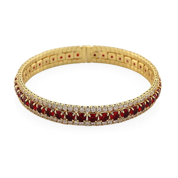Shop Lc Simulated Ruby Color And White Diamond Cuff Bracelet In Goldtone (7.0 In)