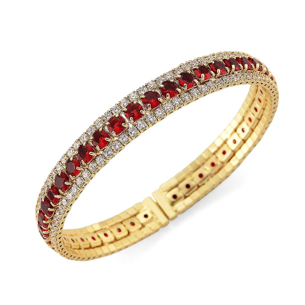 shop lc Simulated Ruby Color and White Diamond Cuff Bracelet in Goldtone (7.0 In)