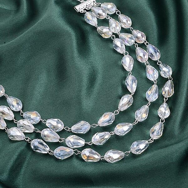 Shop Lc Simulated White Aurora Borealis Beaded Layered Necklace In Silvertone 22-24 Inches
