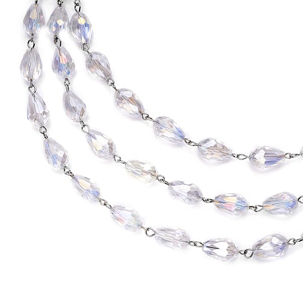 Shop Lc Simulated White Aurora Borealis Beaded Layered Necklace In Silvertone 22-24 Inches