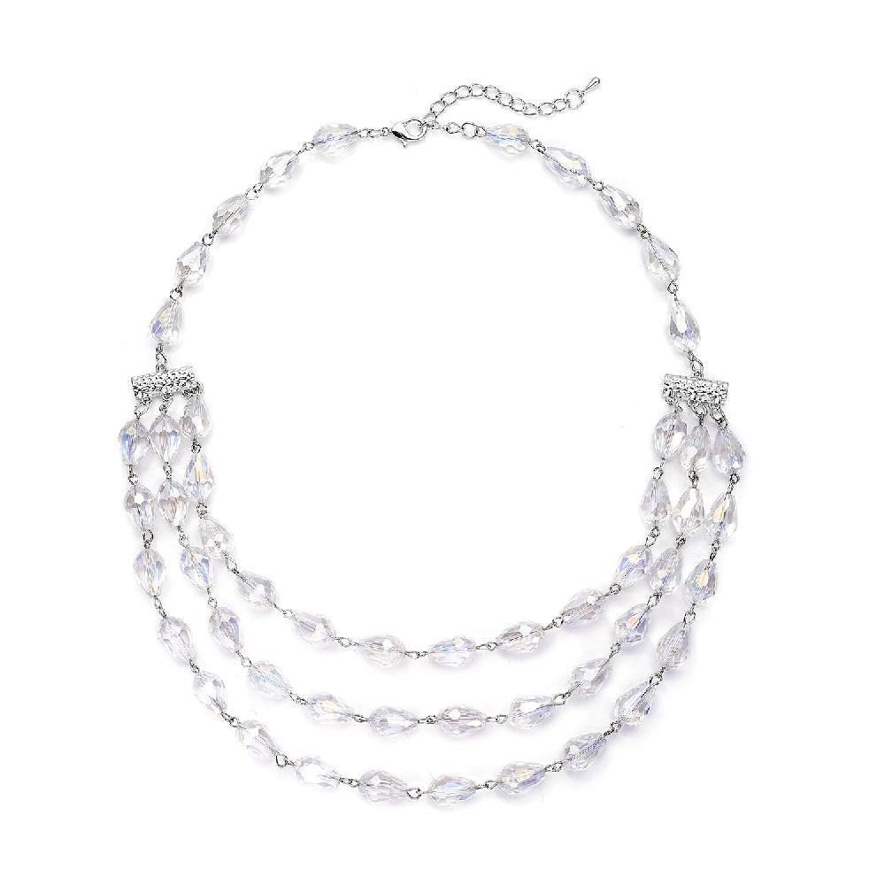 shop lc Simulated White Aurora Borealis Beaded Layered Necklace in Silvertone 22-24 Inches