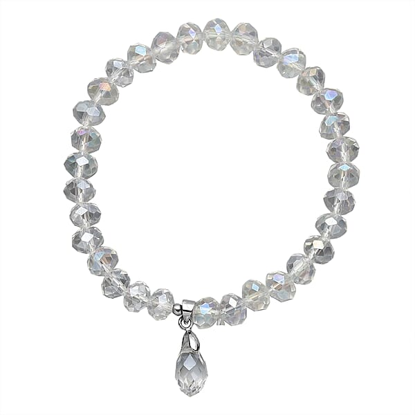 Shop Lc Simulated White Mystic Color Topaz Beaded Bracelet (7-7.5In) And Drop Earrings In Silvertone & Stainless Steel